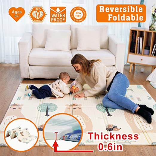 Extra Large Thick Foam Crawling playmats Reversible Waterproof Portable playmat for Babies (Bear)