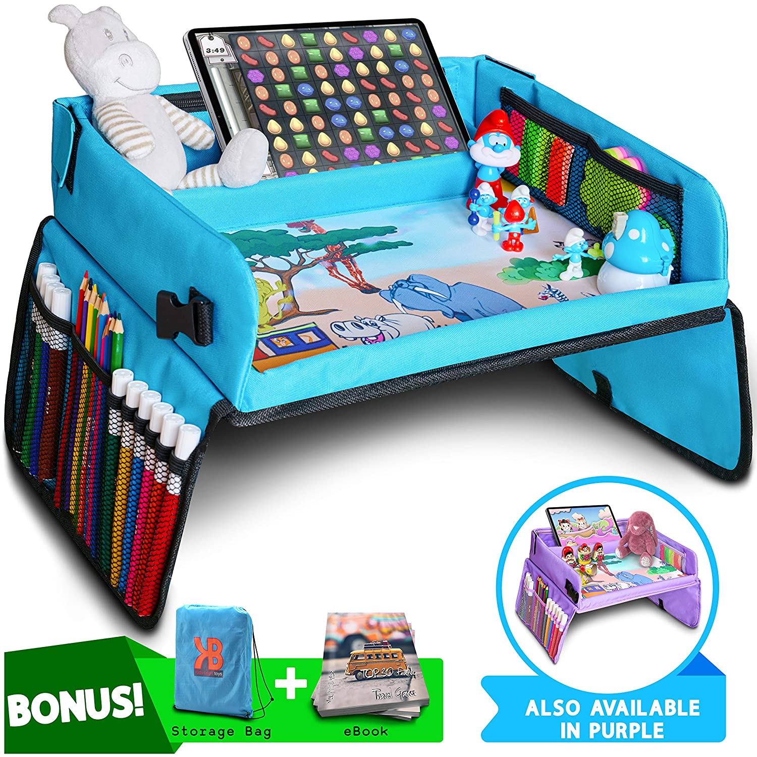 Kids Travel Tray, Car Seat Tray for Toddler + Free Bag & E-Book - Keeps Children Entertained