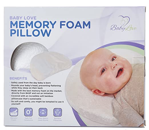 Newborn Baby Head Shaping Memory Foam Pillow with Organic Bamboo Washable Pillowcase