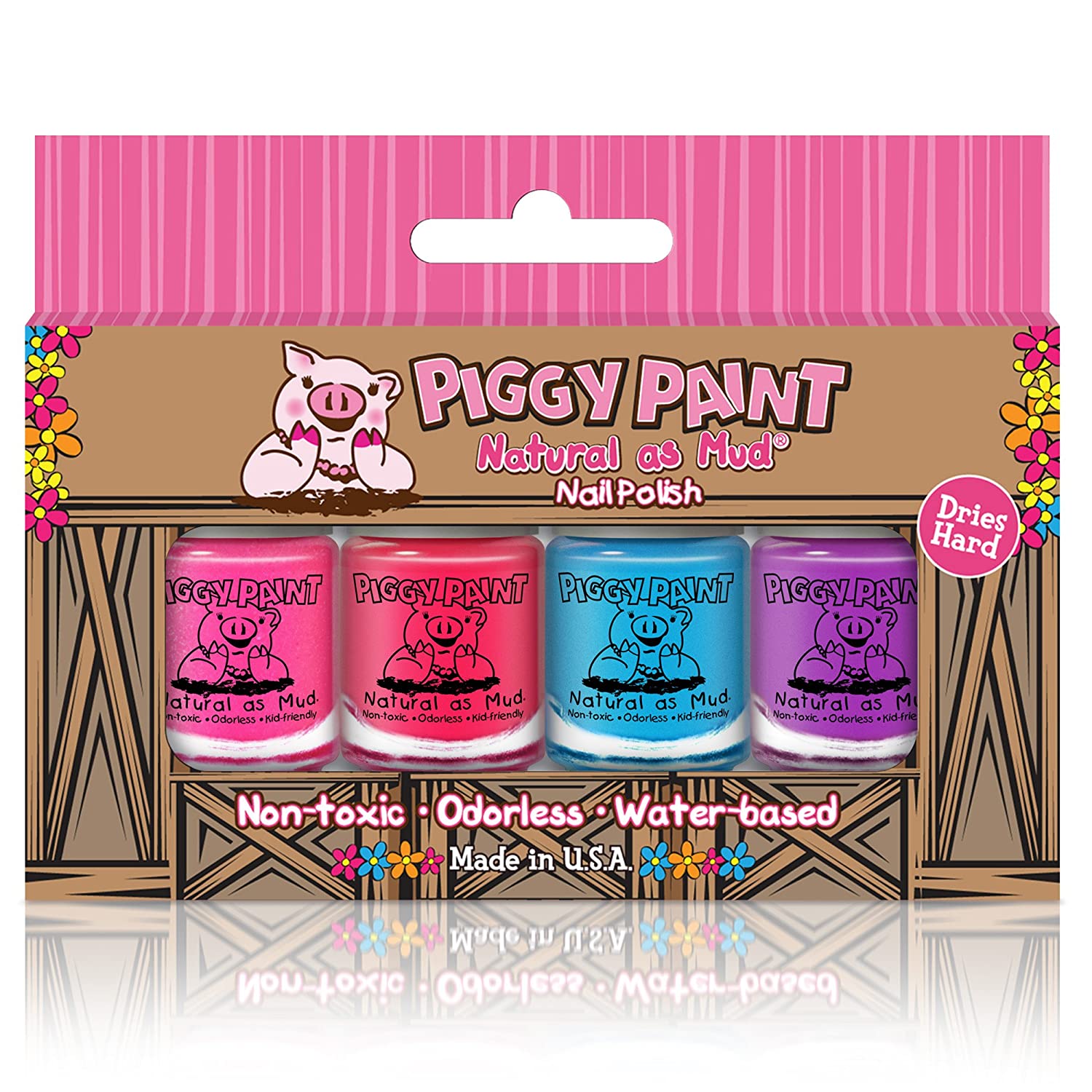 Piggy Paint - 100% Non-Toxic Girls Nail Polish, Safe, Chemical Free, Low Odor for Kids - 4 Polish Gift Set - 4 Bottle Gift Box