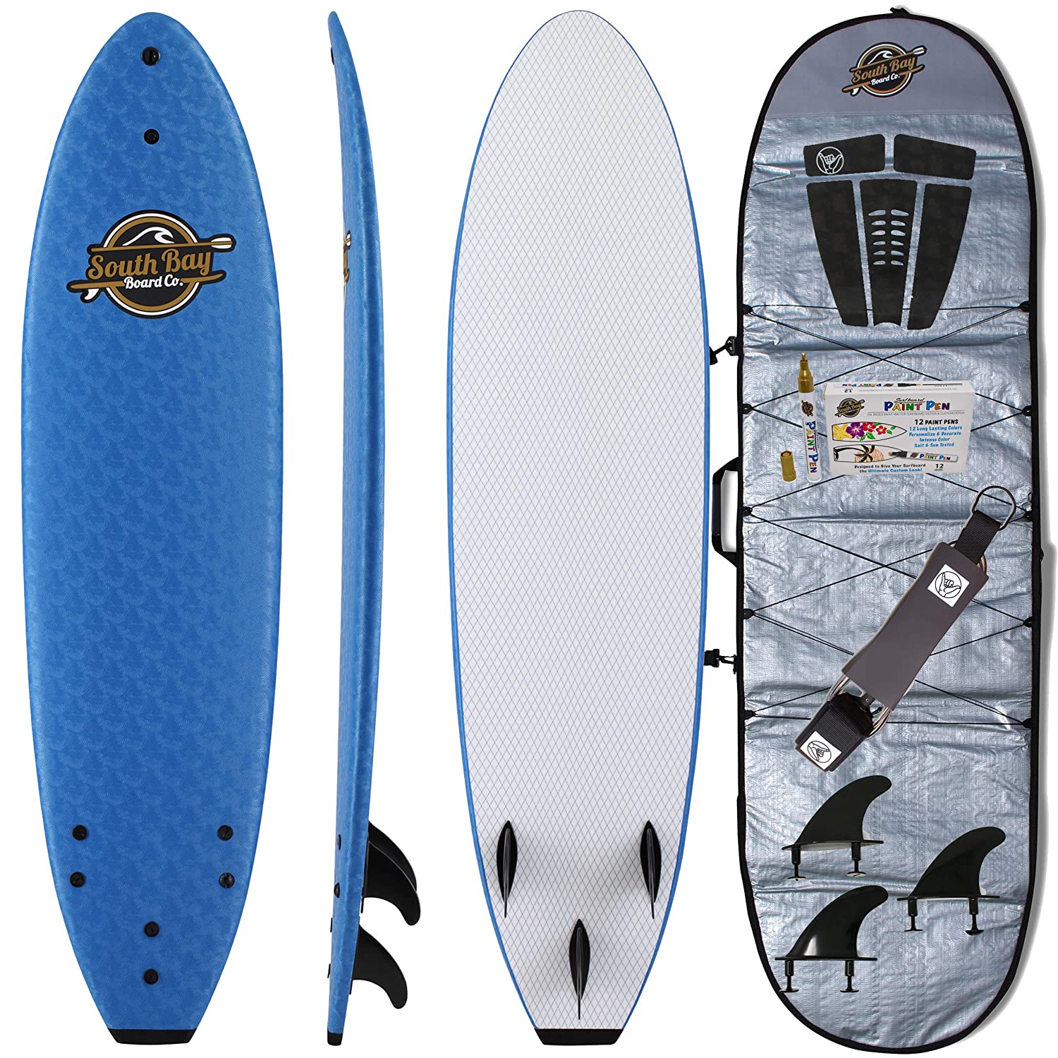 Soft Top Surfboard + Bag Package - Best Foam Surf Board for Beginners, Kids, and Adults