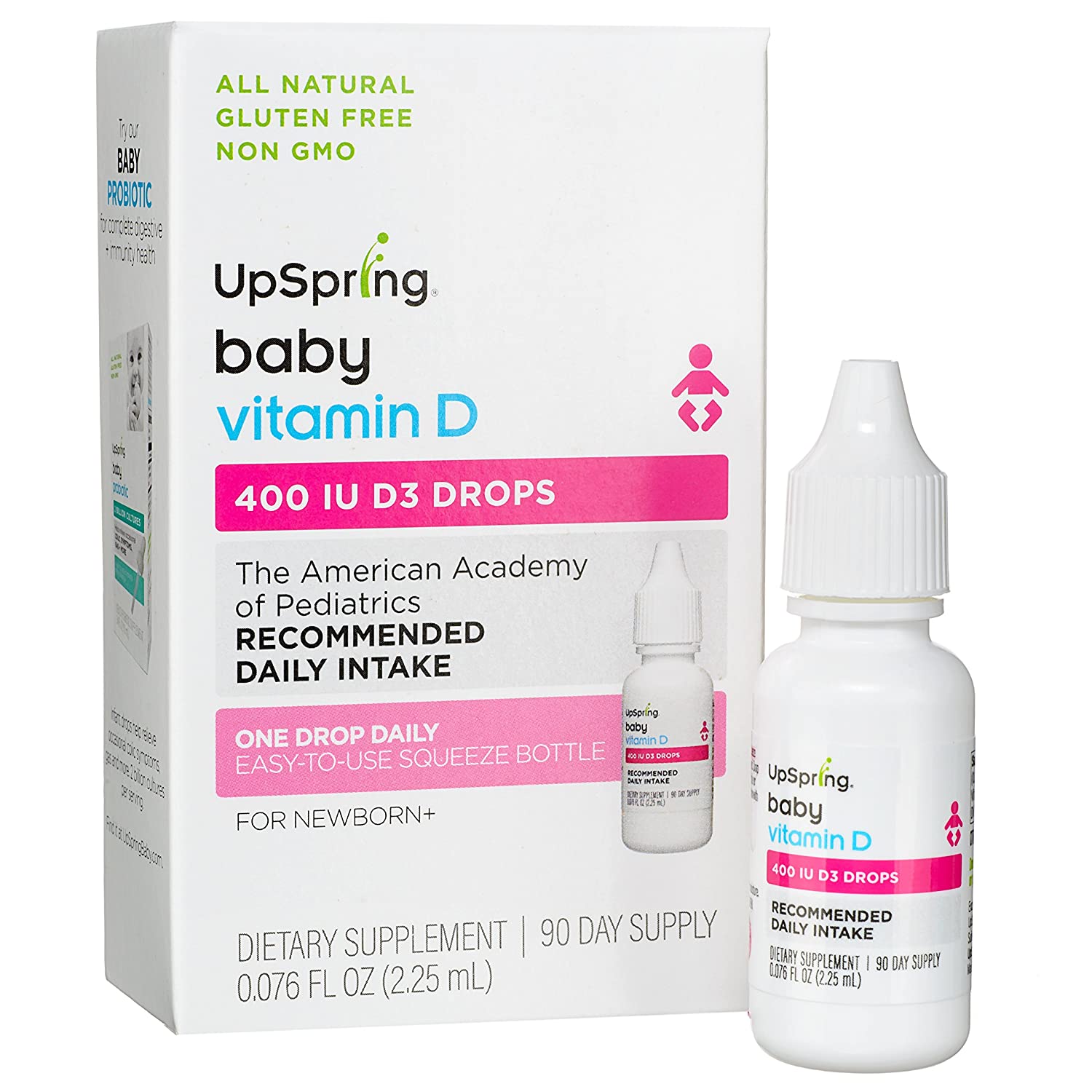 UpSpring Baby Vitamin D3 Drops for Infants, 2.25ml 400 IU Concentrated Dye-Free D3 Supplement Babies and Toddlers
