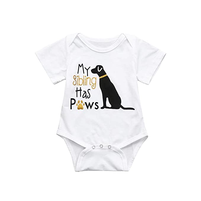 Baby Bodysuit, Infant Funny Onesies Letter Pet Printed - My Sibling Has Paws