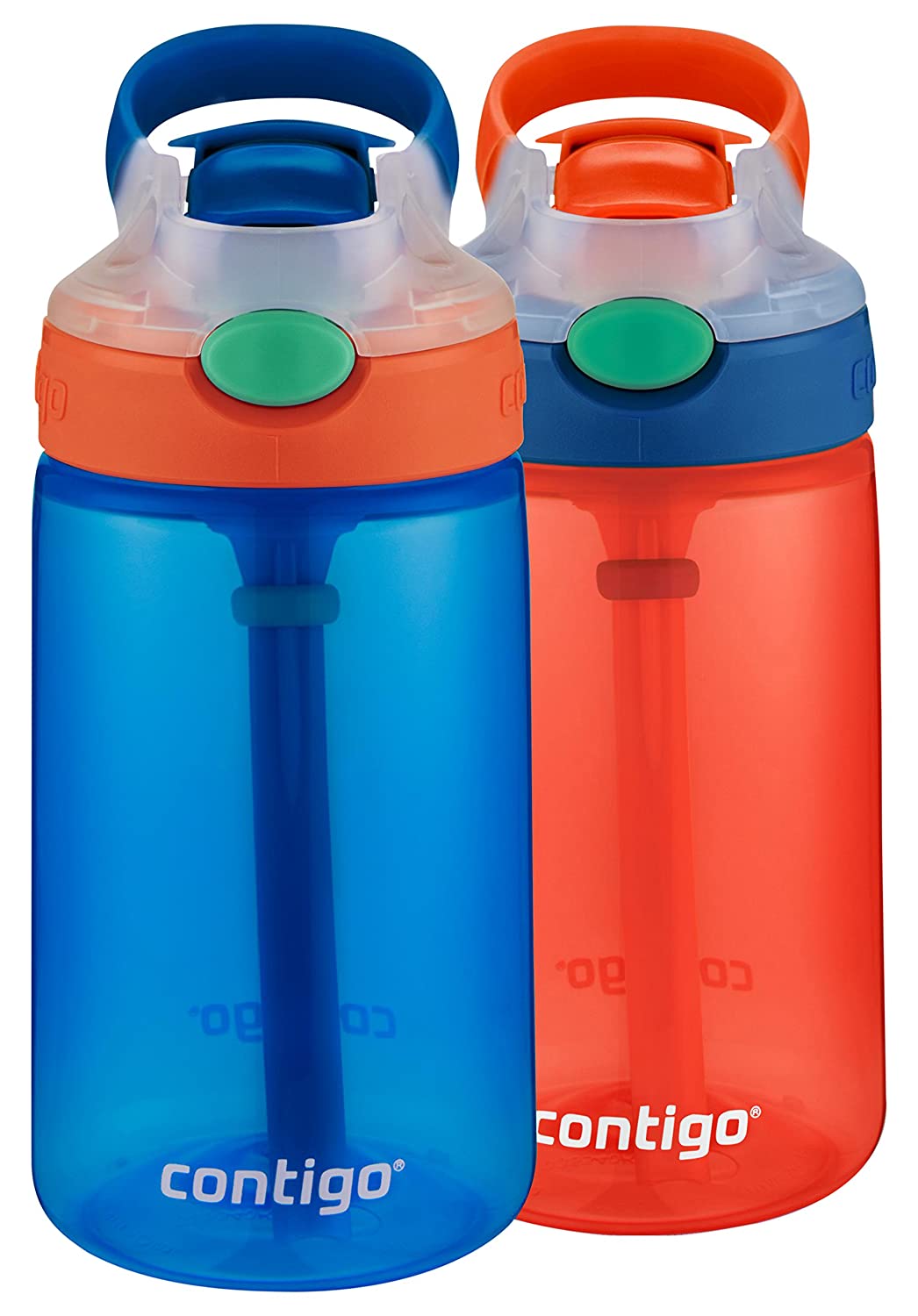 Contigo Kids Gizmo Flip Water Bottles, 14oz, French Blue/Coral, 2-Pack