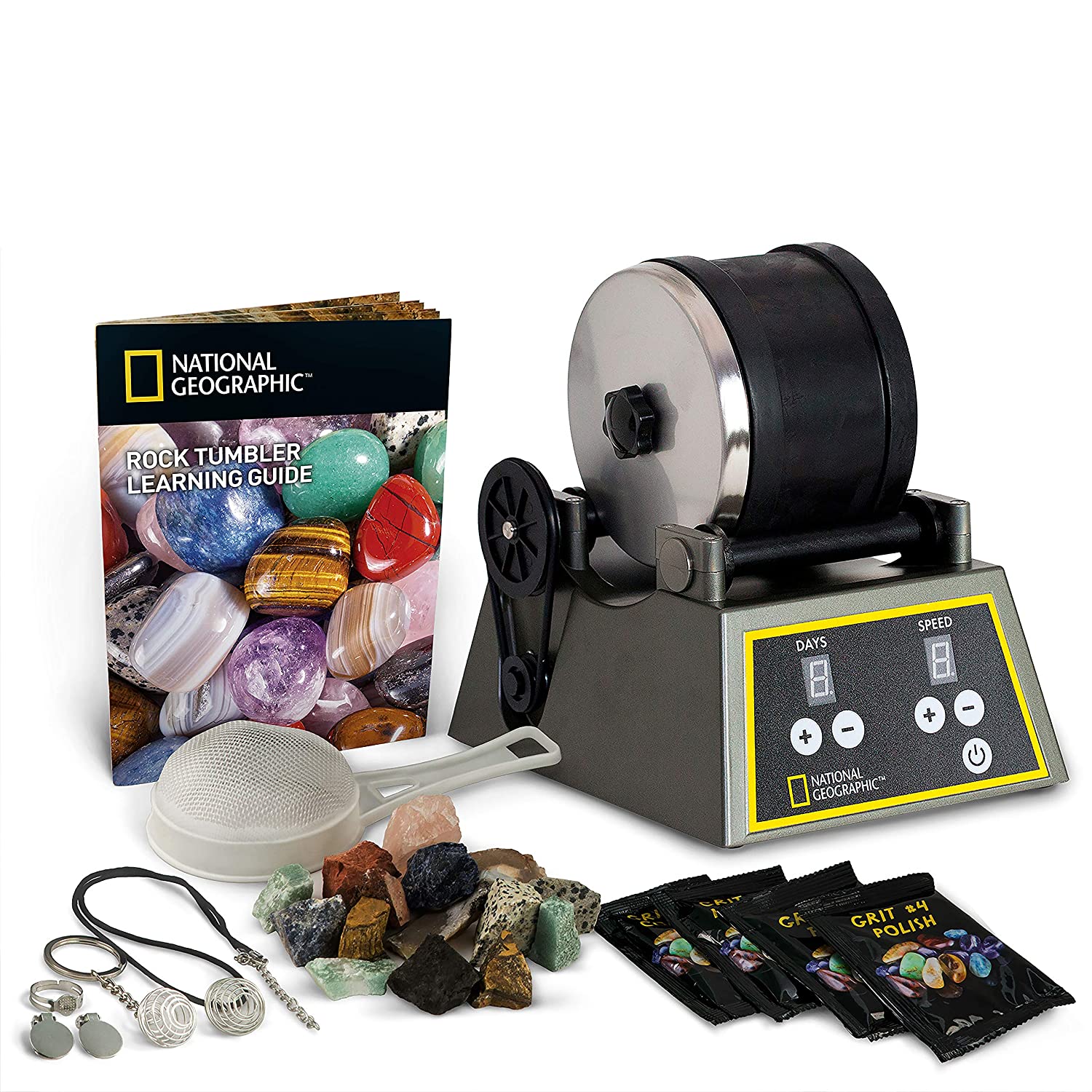 NATIONAL GEOGRAPHIC Professional Rock Tumbler Kit- Advanced features include Shutoff Timer and Speed Control 
