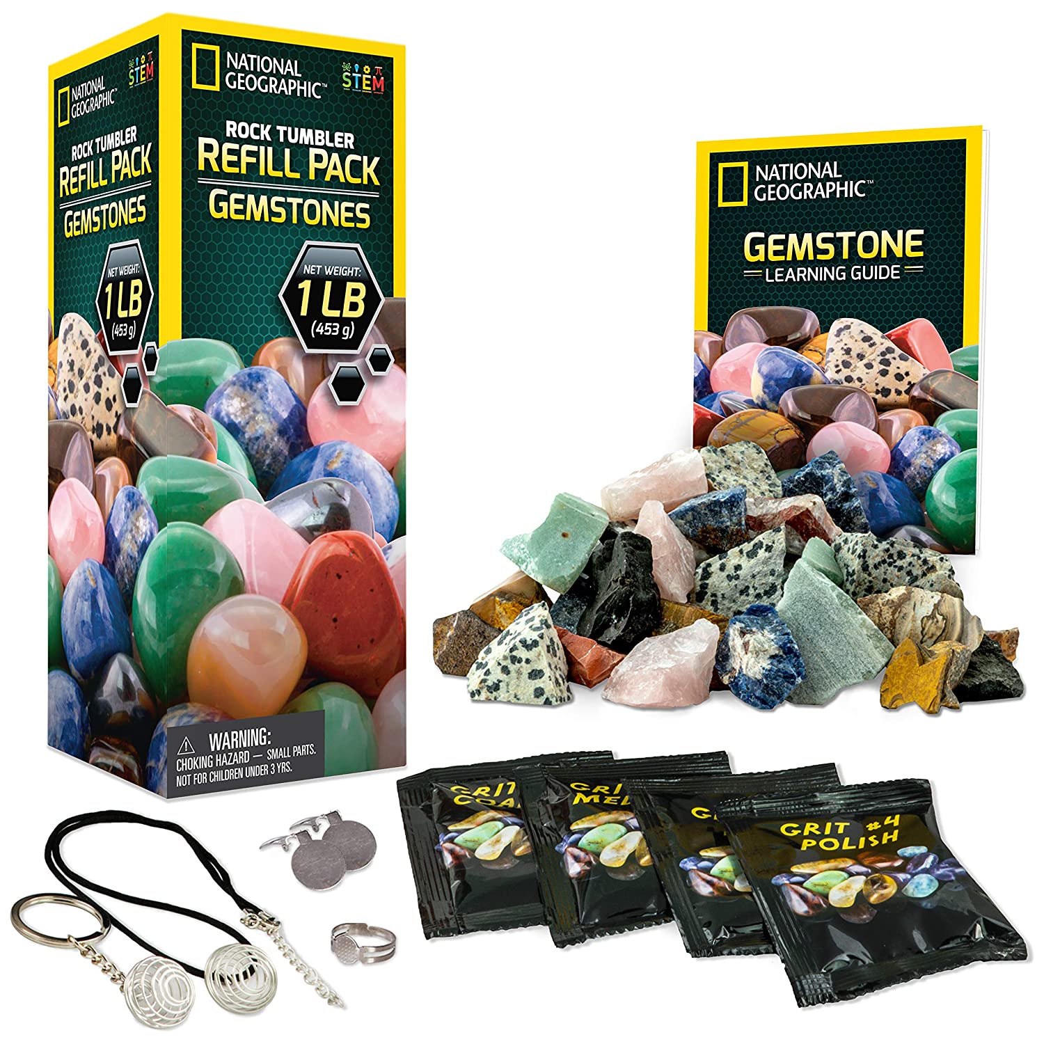 NATIONAL GEOGRAPHIC Rock Tumbler Refill Kit - Gemstone Mix of 9 varieties including Tiger's Eye, Amethyst and Quartz